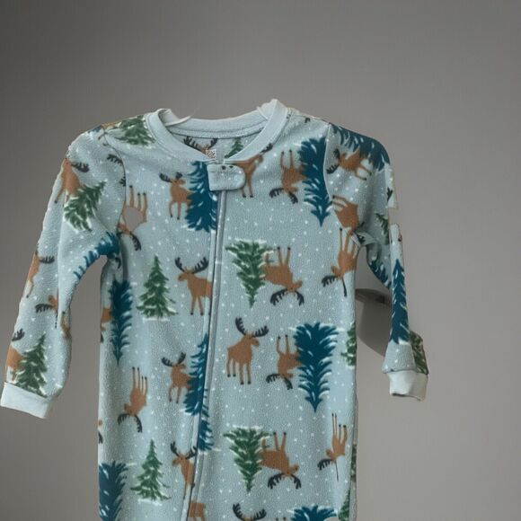 Just One You Long Sleeve Footed Pajamas Full Zip Christmas Green With Moose 3T - Picture 1 of 7